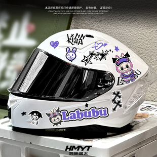 头盔摩托车拉布布库洛米卡通个性创意恶搞划痕遮挡电脑行李箱贴纸