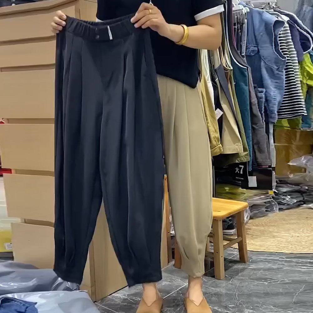 西装裤女夏季高腰松紧腰宽松显瘦垂感休闲束脚九分哈伦萝卜裤女