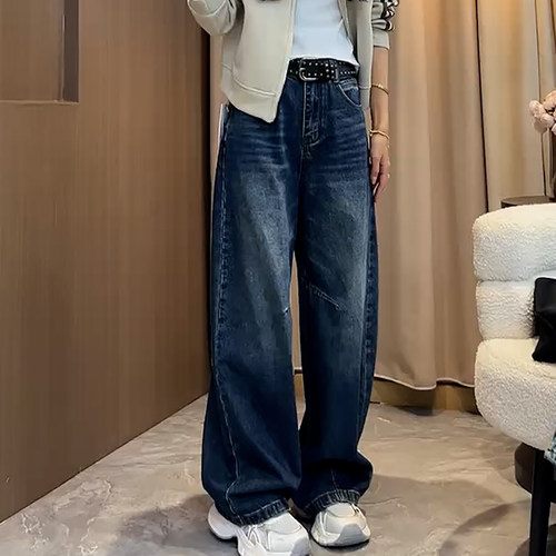 秋新大码高腰显瘦弯刀牛仔裤女
