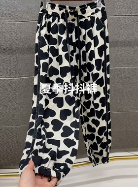夏季薄款高腰显瘦奶牛纹束脚裤