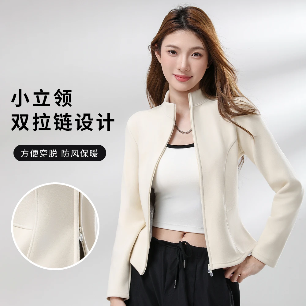 2025年新款冬季加绒加厚瑜伽外套修身运动防风保暖外套女