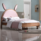 金多喜兔子床女孩实木床儿童床公主床头蒙氏单人床卧室1.5米1.8米