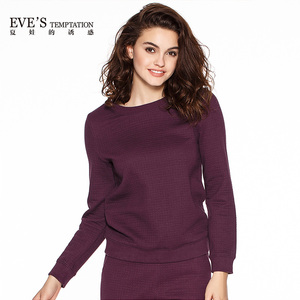 夏娃的诱惑北海道的冬天圆领套头夹棉提花针织面料女休闲家居上衣