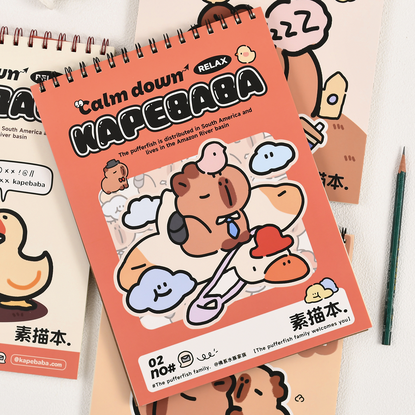 伊莎儿A4素描本学生用画画本涂鸦本空白内页记事本可爱水豚家族猫