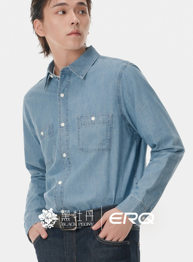 ERQ黑牡丹纯棉牛仔衬衫男士长袖宽松韩版潮流全棉牛仔外套