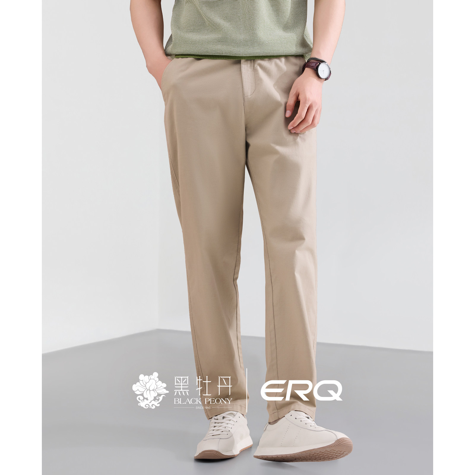 ERQ[亚麻薄款]907男款休闲宽松长裤男士休闲裤商务弹力透气老钱风