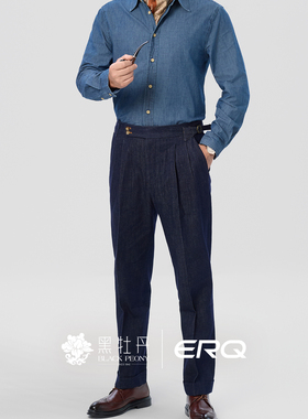 ERQ意式那不勒斯商务直筒牛仔裤男款宽松男士弹力休闲裤复古秋季
