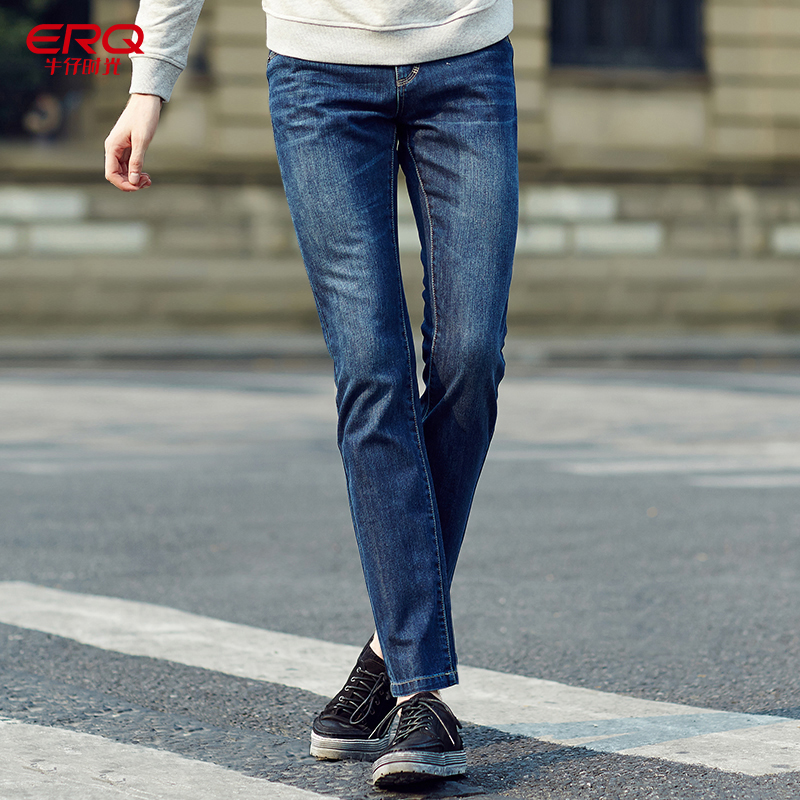ERQ男士直筒牛仔裤男春夏季修身裤青年大码