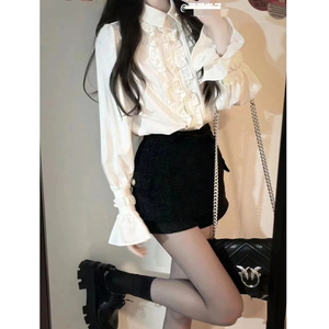 甜辣盐系穿搭套装女春秋气质御姐法式千金风衬衫+短裤两件套时尚
