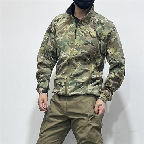 军鸟LEAF四面弹力修身软壳夹克户外战术外套春秋橘皮纹CP迷彩防水