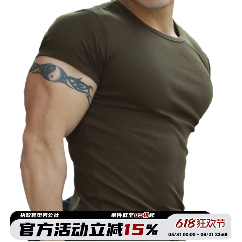 夏季健身衣纯棉短袖t恤男白色上衣弹力显肌肉圆领训练服体恤半袖