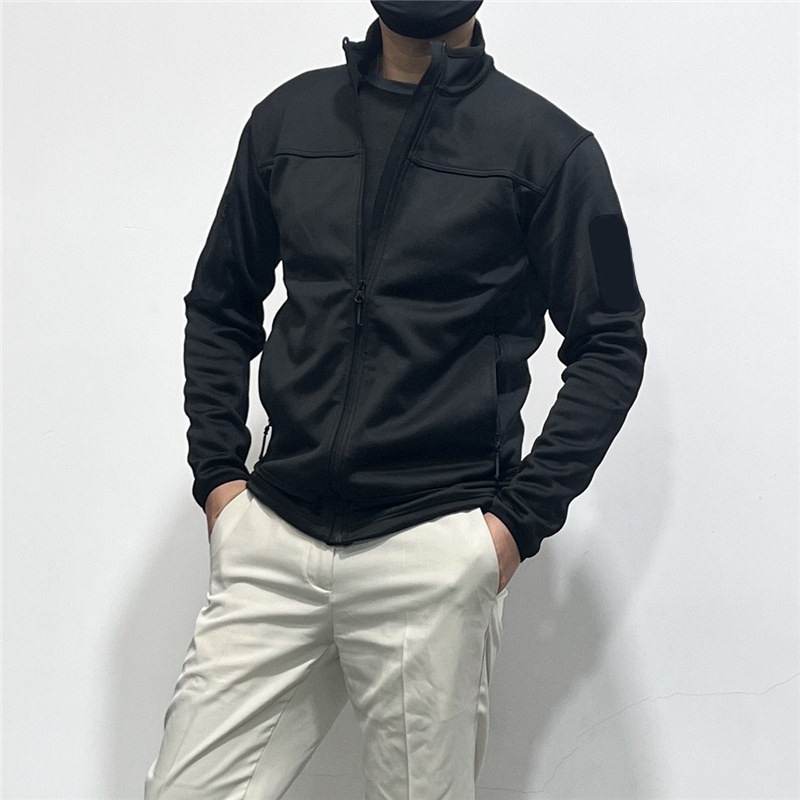 男春秋户外战术夹克外套立领开衫轻便保暖加绒上衣弹力内胆修身黑