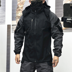 春秋户外执勤战术风衣男防水连帽冲锋衣军迷黑色骑行外套防刮耐磨