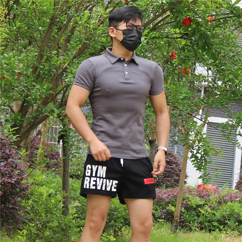 男Polo翻领纯棉修身短袖T恤弹力健身运动战术紧身衣纯色显肌肉帅