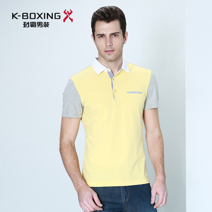 劲霸男装夏季新品T恤 男士撞色翻领短袖上衣 休闲宽松绅士