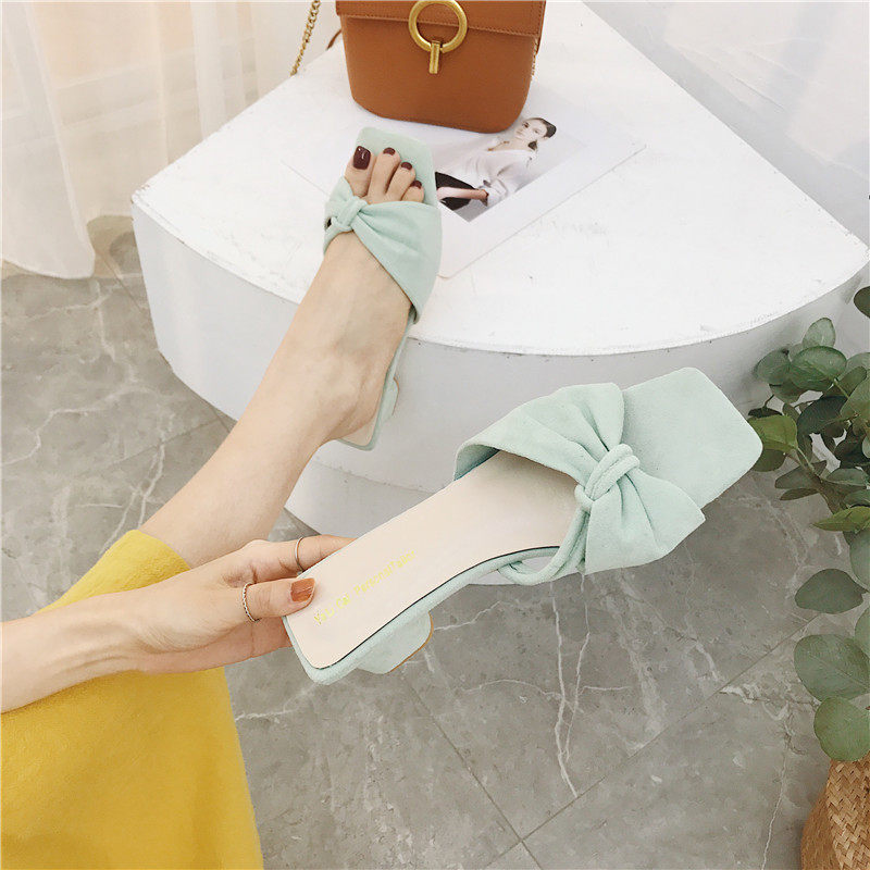 Cool slippers girl 2019 summer new pattern Korean Edition Middle heel Toe slipper Exorcism Toe With crude bow Sandalsin the Women's Shoes, Slippers  category - from Buy2taobao.com to provide professional Taobao agent buy service