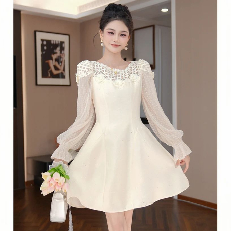 优雅减龄巨好看淑女气质连衣裙拼接设计千金风轻奢显瘦a字裙女装