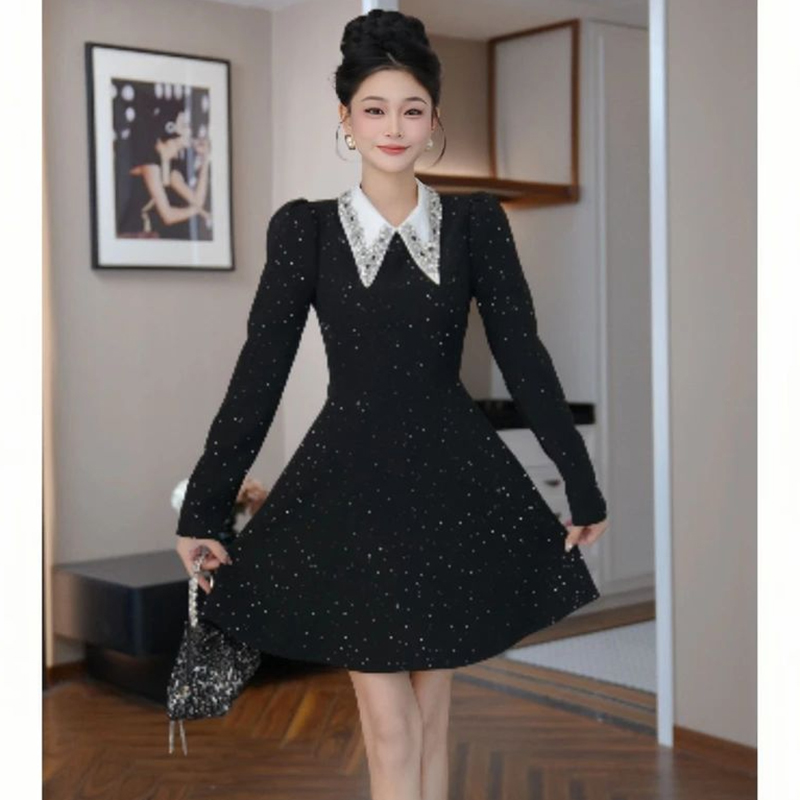 碎钻娃娃领亮闪闪礼服连衣裙