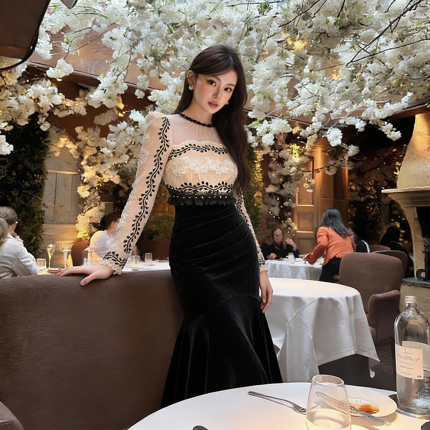 刺绣蕾丝设计感高定鱼尾连衣裙小众轻奢名媛风收腰显瘦女装长裙子,女装/女士精品,连衣裙,淘宝优惠券,粉丝福利购,淘宝优惠卷