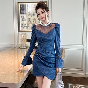 超仙漂亮高冷御姐风长袖连衣裙秋冬穿搭小个子显瘦修身气质包臀裙