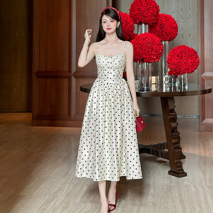 复古轻熟风性感吊带连衣裙夏季 法式 轻奢气质高级感收腰显瘦波点裙