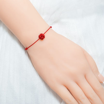 古法如意红绳手链女手工编织绳属兔本命年手绳简约转运饰品红色细