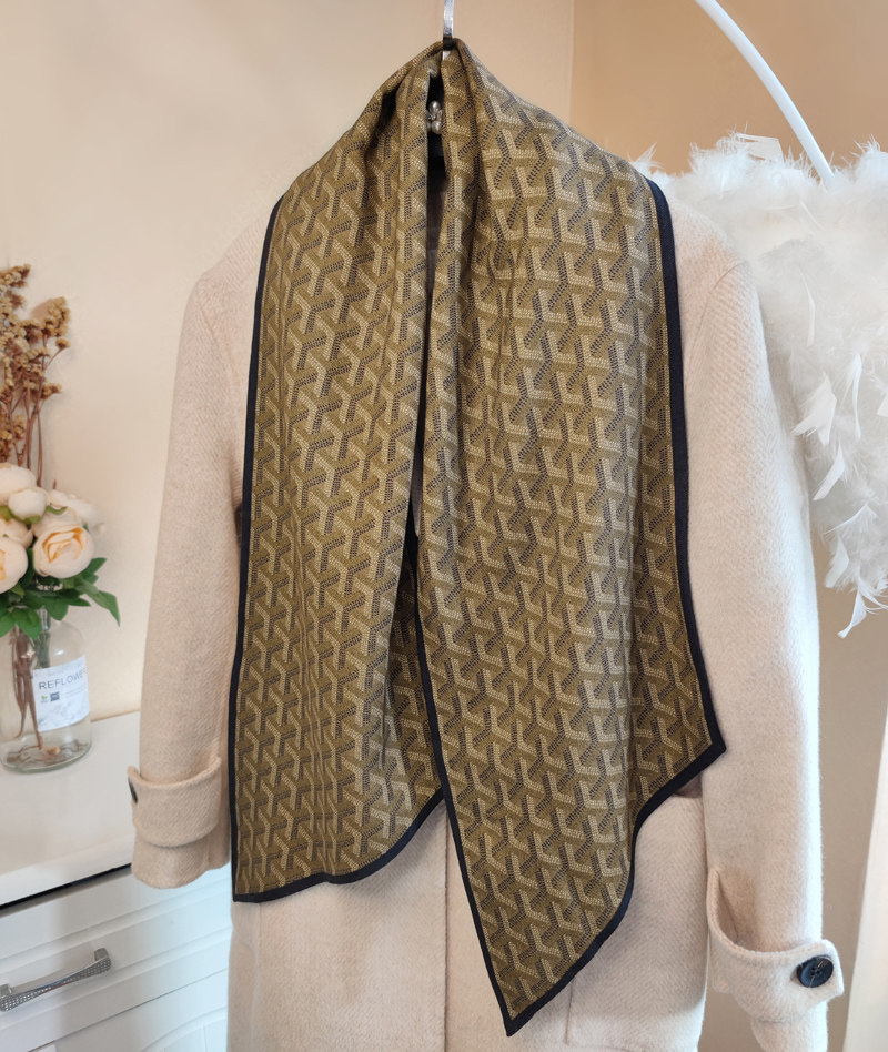 冬季欧美大牌轻奢双面人字纹真丝羊毛小围巾百搭保暖装饰长条领巾