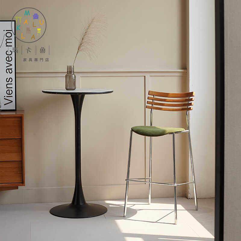 马卡鲁北欧靠背家用轻奢吧椅复古高脚凳椅子吧凳酒吧咖啡厅吧台凳