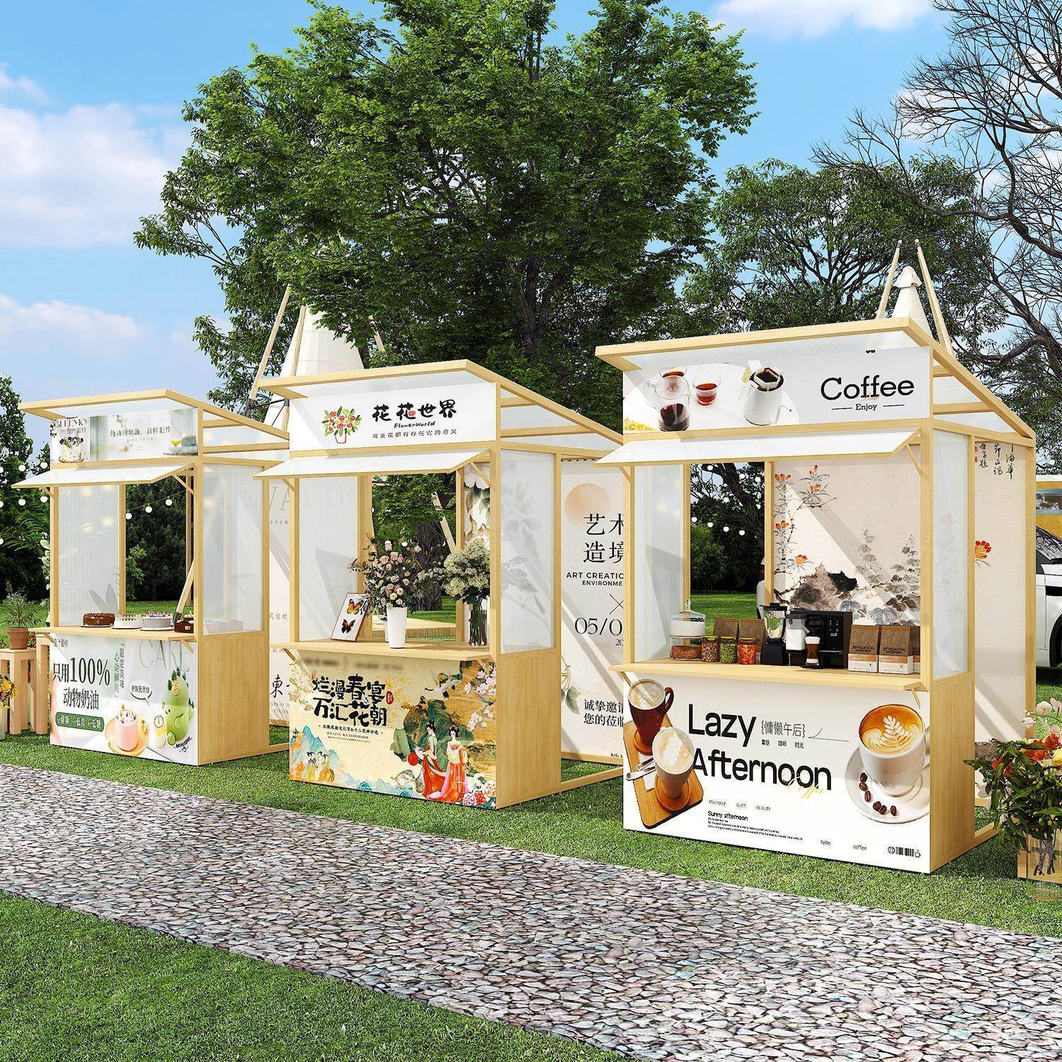 区市可展移动无品牌\/促销花车古镇集古风创意活景动摆摊架子夜市