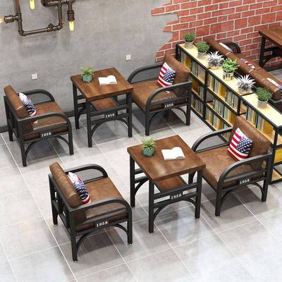 卡座发咖NJC桌椅组合沙啡厅吧西餐厅餐饮烧烤店铁艺工清业风酒吧