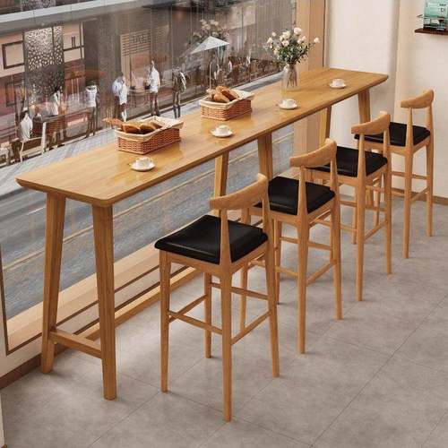 商用全实木吧台桌咖啡奶茶门店靠墙长条窄桌子小吃店面馆高脚桌椅