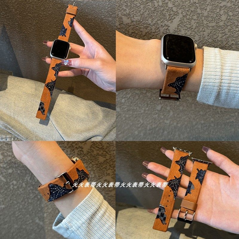 《地图纹》iwatch9/8/7/6/5/4磨毛布牛仔风SE男女Ultra49休闲表带