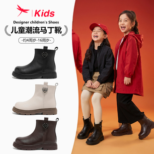 ABCkids童鞋儿童皮鞋小皮鞋时尚中帮防水靴子加绒二棉公主鞋女孩