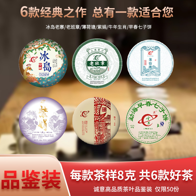 云茶科技茶样老班章冰岛紫娟早春七子饼普洱茶生茶品鉴试饮装