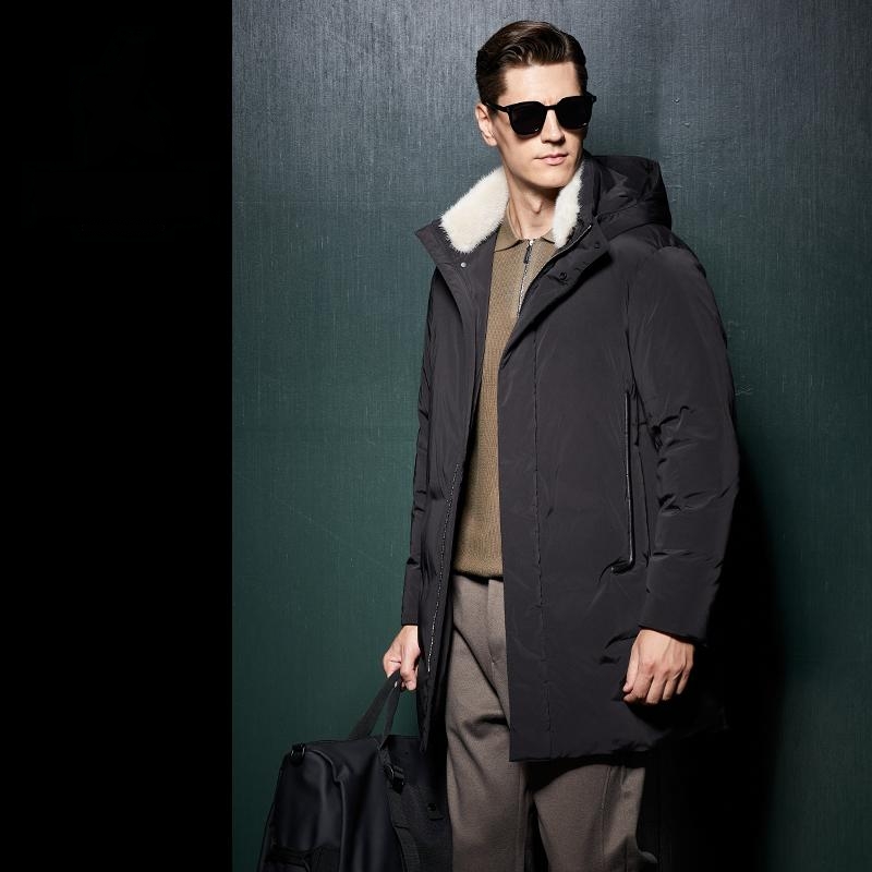 冬季鹅绒羽绒服可拆卸水貂毛领