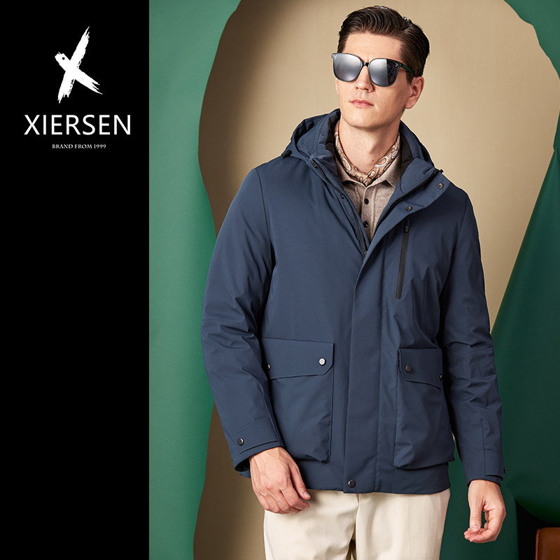 冬季新款白鸭绒羽绒服男连帽可拆卸时尚商务休闲夹克外套宽松大码