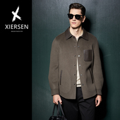 饰纯羊毛双面呢大衣翻领呢子外套时尚 秋冬欧洲站新款 绵羊皮真皮装