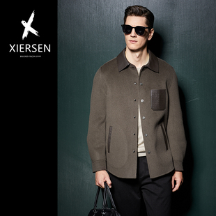 秋冬欧洲站新款绵羊皮真皮装饰纯羊毛双面呢大衣翻领呢子外套时尚