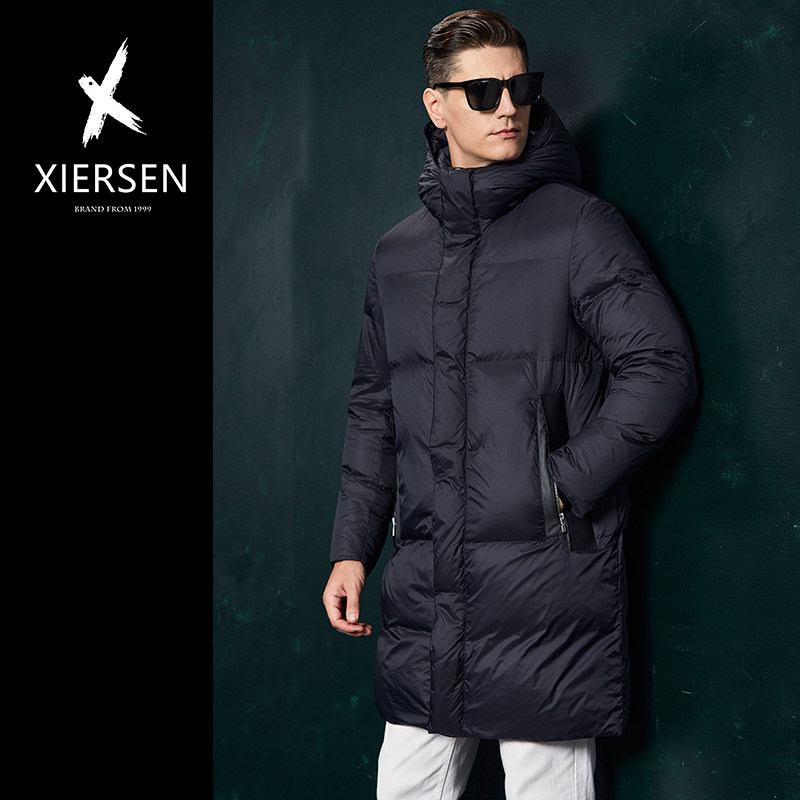 时尚休闲连帽中长款鹅绒羽绒服