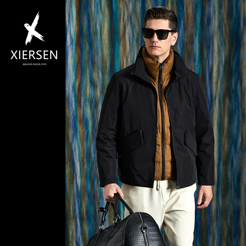 冬季新款白鹅绒羽绒服男立领可拆卸内胆时尚商务休闲夹克宽松外套