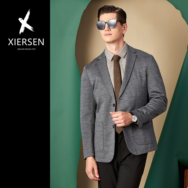 秋冬欧洲站轻奢羊毛西装男单西便西休闲西装西服外套商务休闲修身