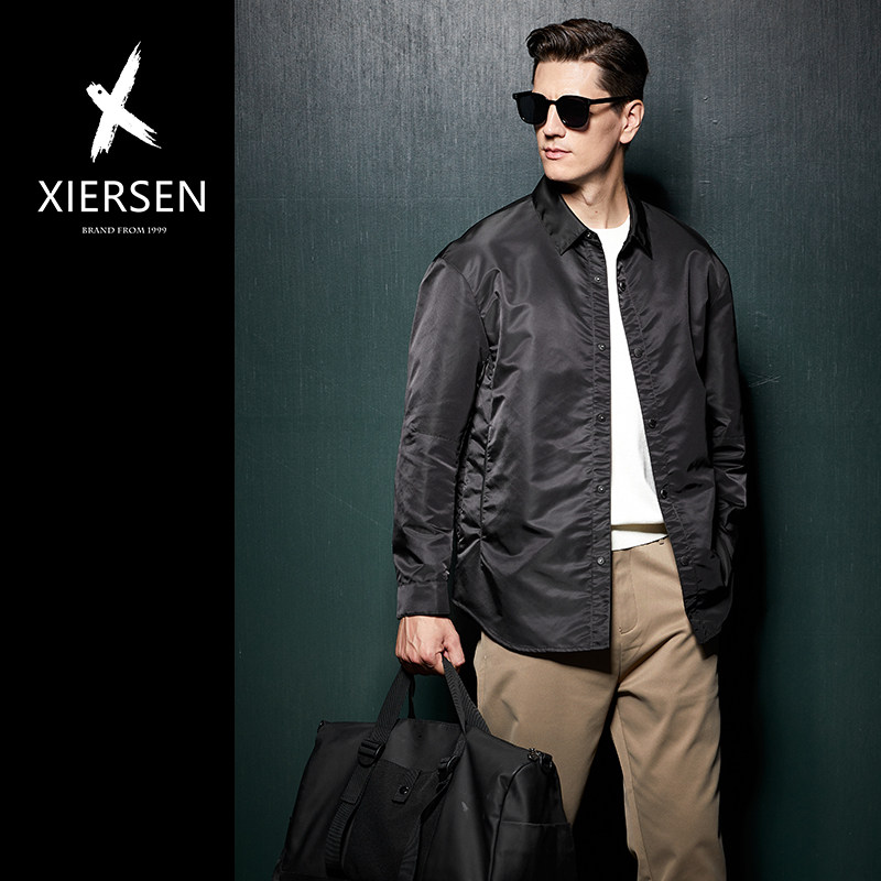 春秋欧洲站轻奢再生尼龙衬衫夹克男翻领时尚休闲外套中款宽松大码