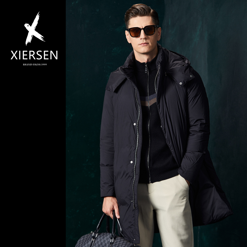 时尚休闲连帽中长款鹅绒羽绒服