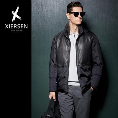 鹅绒羽绒服男水貂立领绵羊皮拼接