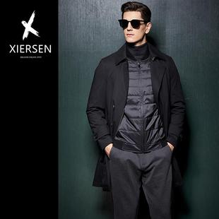 欧洲站轻奢兔毛皮草内胆可拆卸两件套尼克服风衣男中长款修身外套