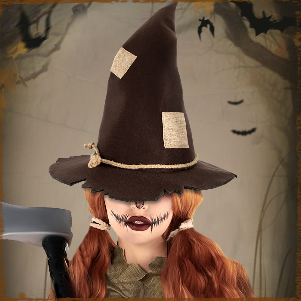 新款 新品补丁女巫魔女帽子万圣节巫婆帽派对配饰化妆服饰