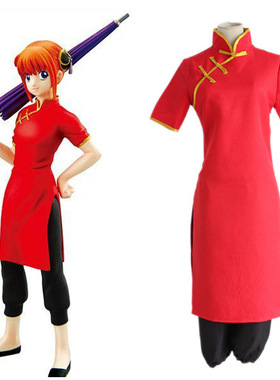 新款 厂家银魂神乐功夫装旗袍黑裤装服万圣节play服装唐装练功服
