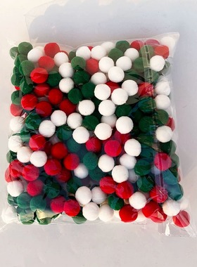 新款 毛球手工圣诞节装饰发饰材料红白绿圣诞树毛绒球混色毛毛