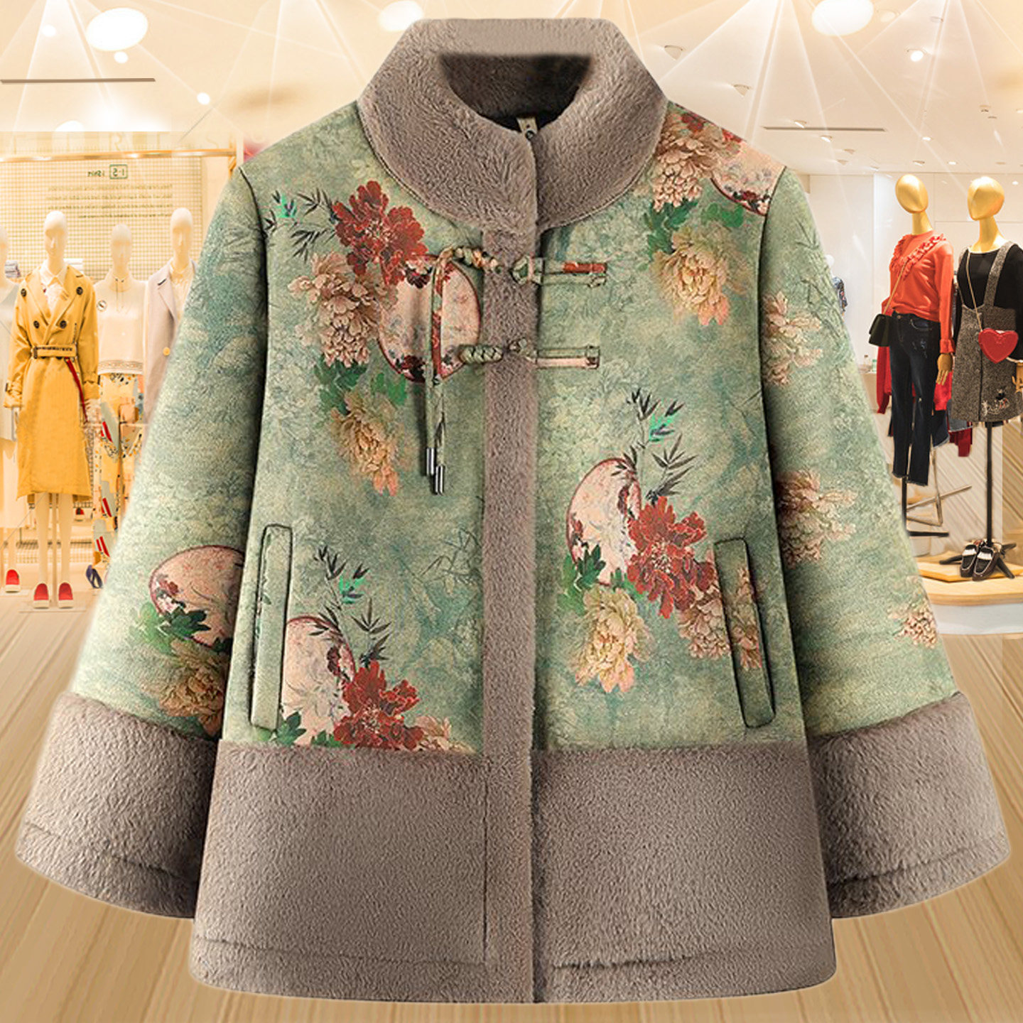 奶奶装妈妈装新中式立领国风棉袄中老年人秋冬季加绒加厚外套大衣