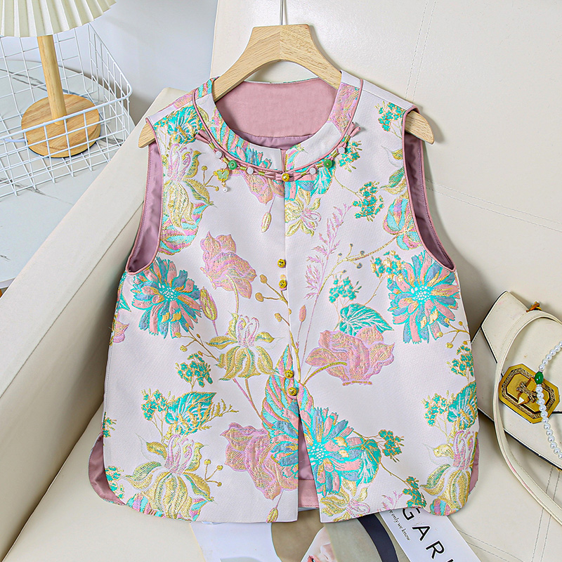 新中式国风叠穿气质短款马甲提花